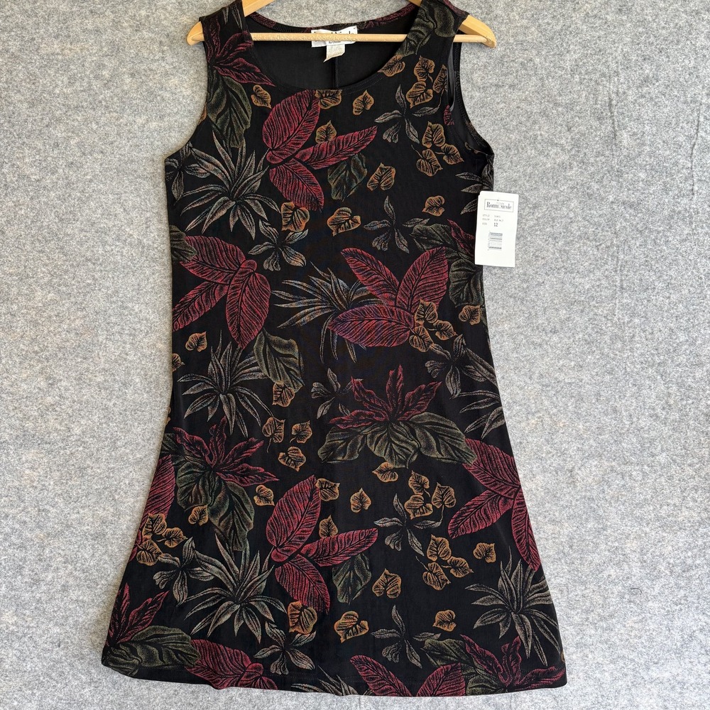 Ronni Nicole Dress Womens 12 Black Floral Sleeveless Knit Tank A-Line NWT